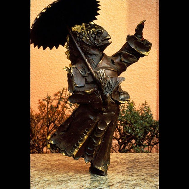 Ebisu's fish - one of the Seven Animal Messengers spreading the luck around.
Cast bronze with gold leaf 17" tall. Location Akabane District Tokyo, Japan.
#sculpture #bronzesculpture #publicart #ebisu