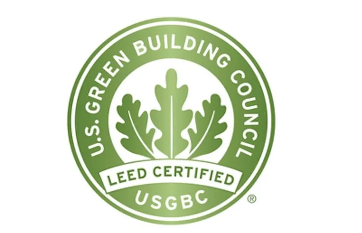 LEED Certified badge from the U.S. Green Building Council featuring a green oak leaf and text