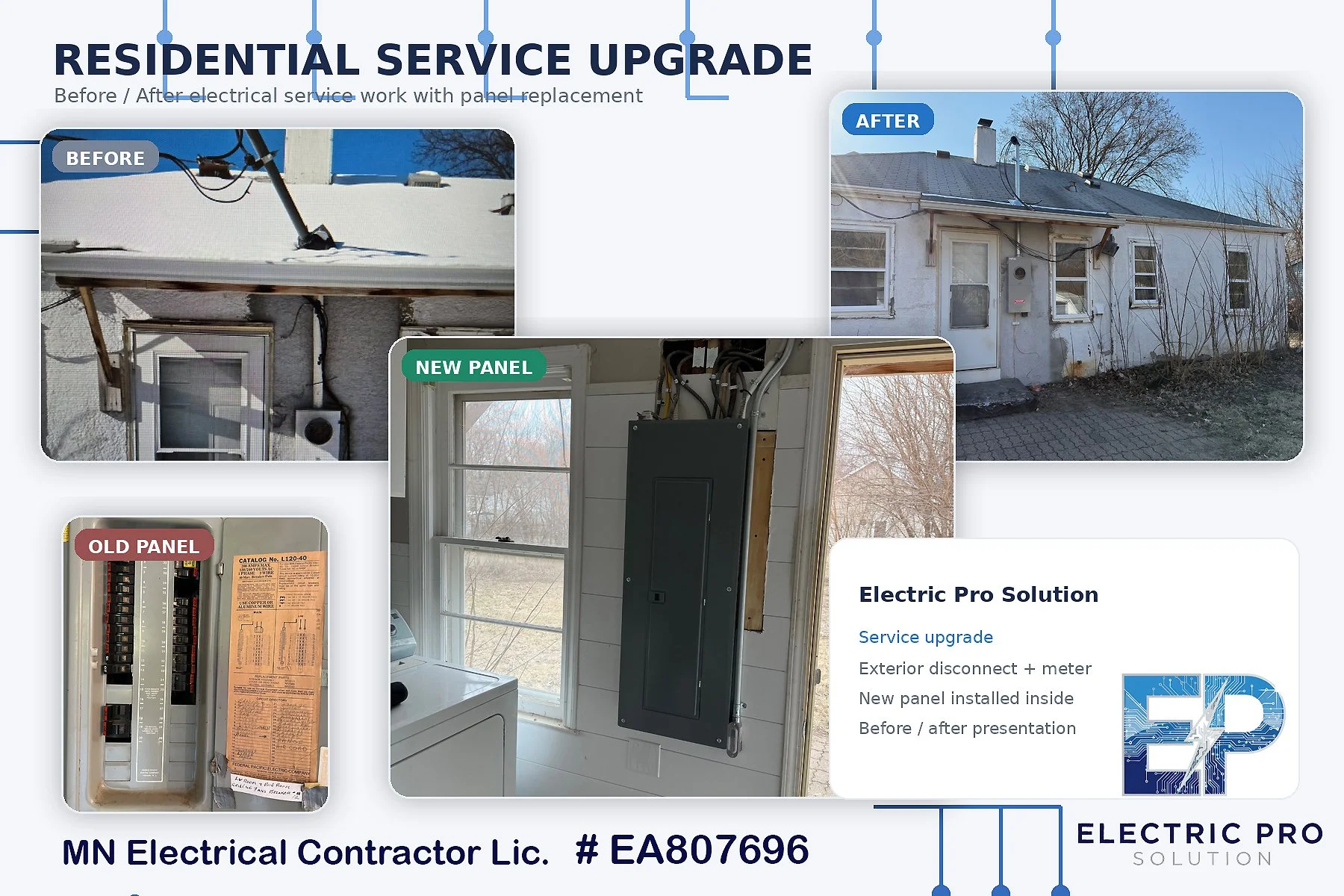 Residential electric panel upgrade by Electric Pro Solution in Plymouth MN. Before and after service installation.