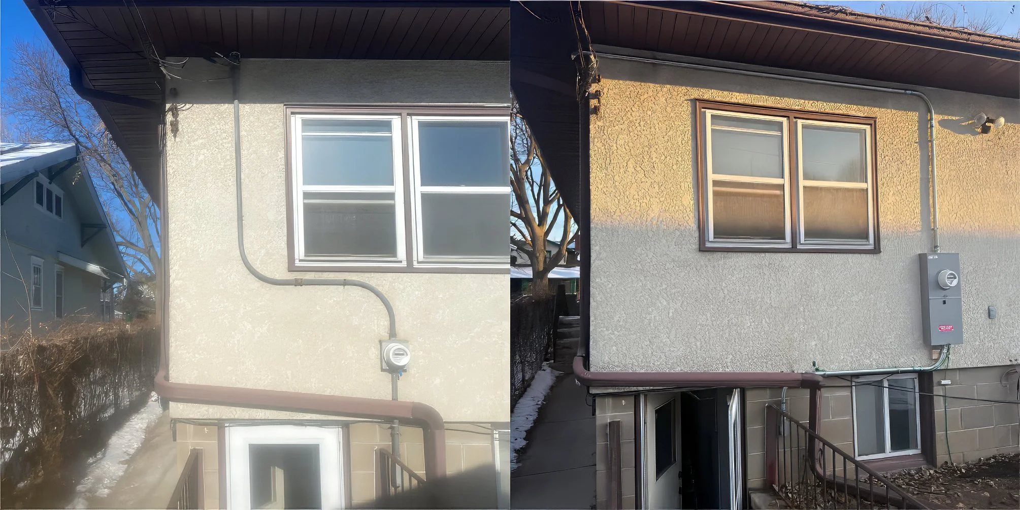 Before and after photo of residential electrical service equipment upgrade
