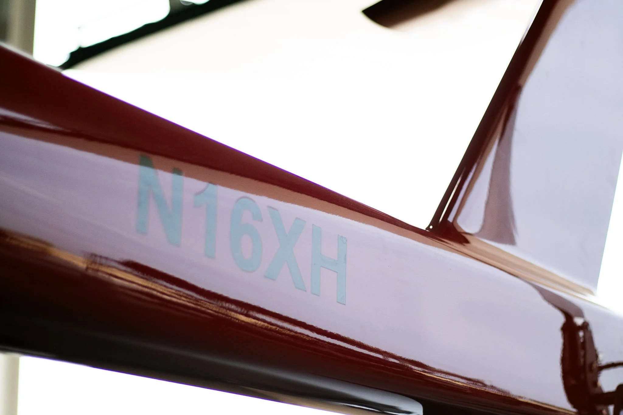 Close-up of a Vixen's tail number 'N16XH', shown at an angle.
