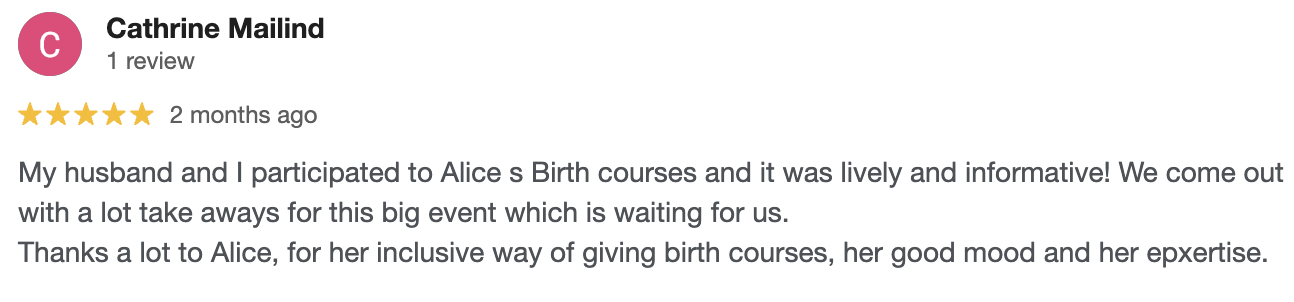 positive review birth preparation class online english