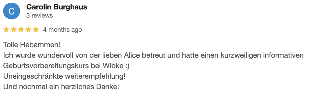 positive Bewertung Betreuung in der Schwangerschaft und Wochenbett Hamburg Neustadt