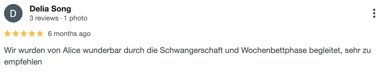 Positive Bewertung Hebamme Schwangerschaft Wochenbett Hamburg Sternschanze
