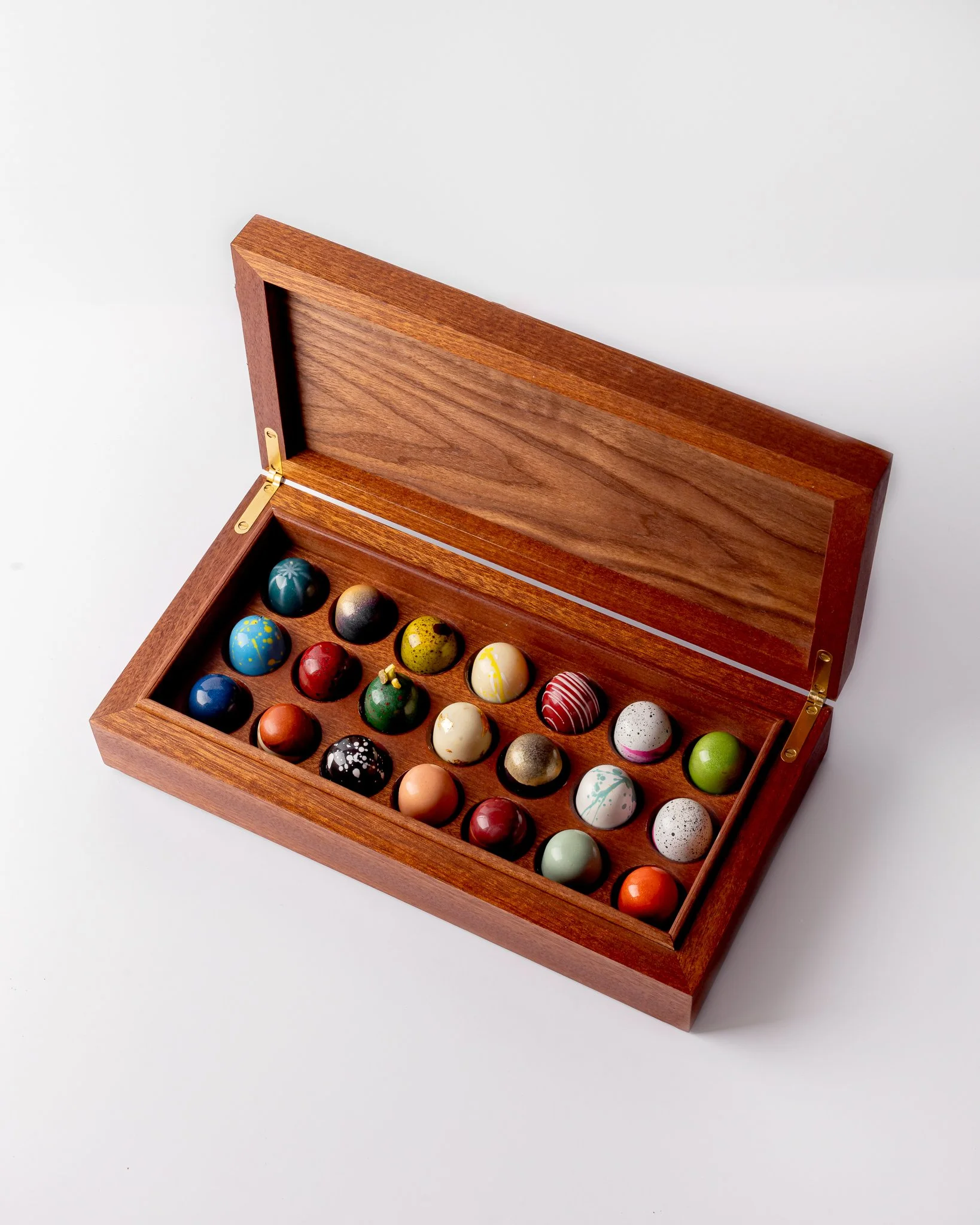 Handcrafted wooden chocolate box - 21 hand painted chocolates - COLLECTION ONLY