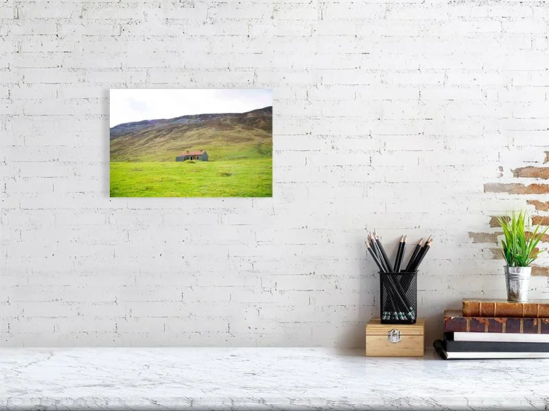 Sample image of a photograph of an abandoned house in the green hills of a glen in Scotland.