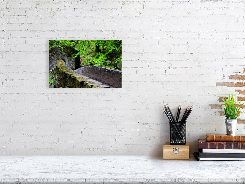 Sample image of Photograph of a stone bridge covered in ivy in a forest in the Scottish highlands.
