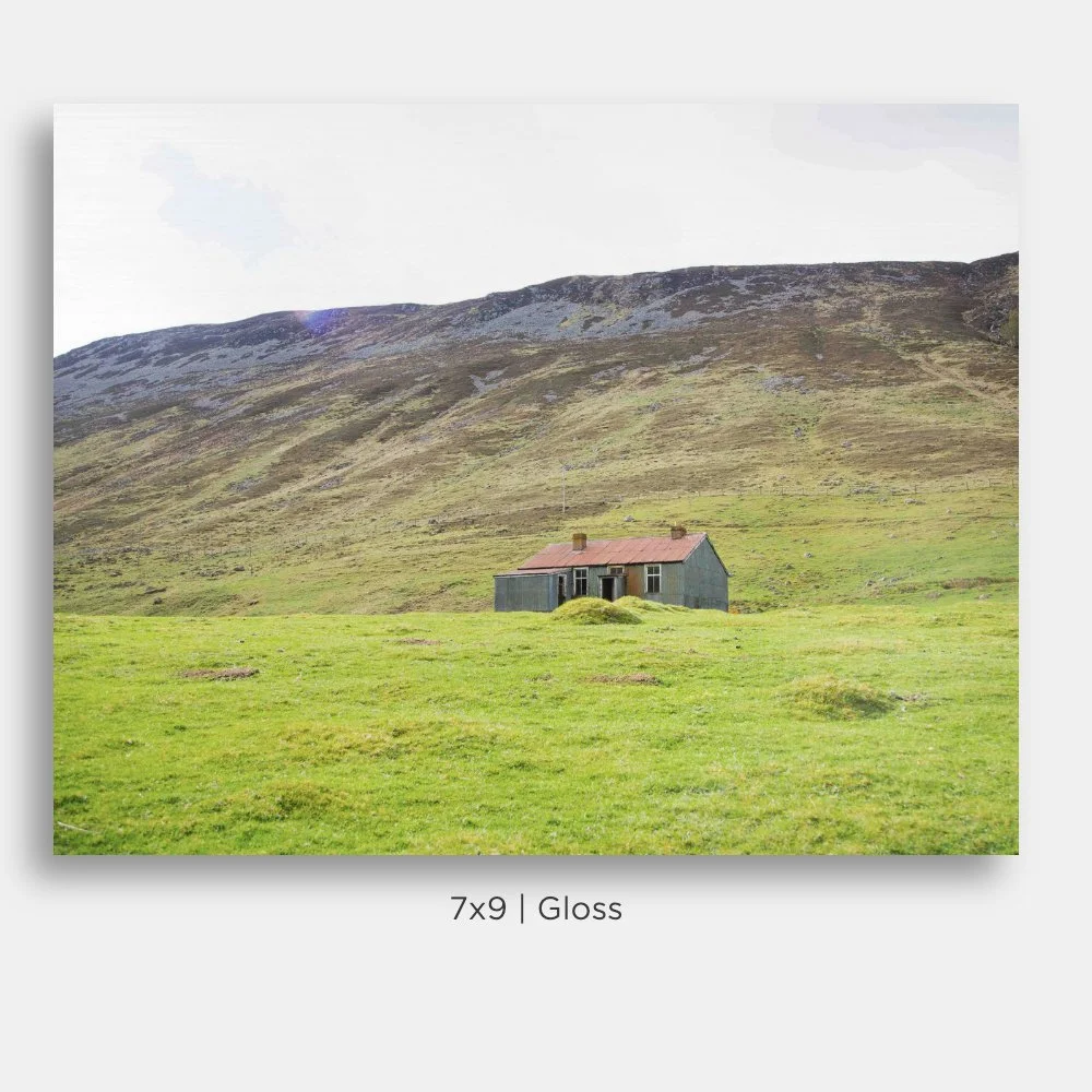 Landscape of an abandoned house nestled in the hills of Glen Tilt, in Perthshire, Scotland. Prints for sale.