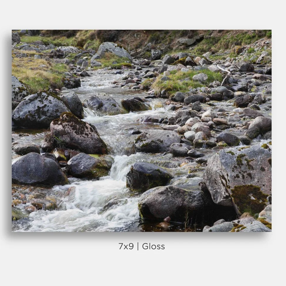 Landscape of a waterfall on the River Tilt in the hills of Glen Tilt, in Perthshire, Scotland. Prints for sale.