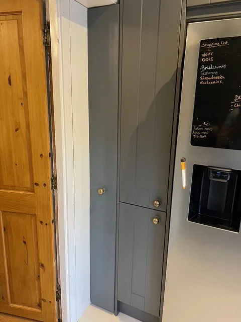 Kitchen Cabinet. Large gap left in the kitchen so we built a pull out cabinet to make use of all of the space.