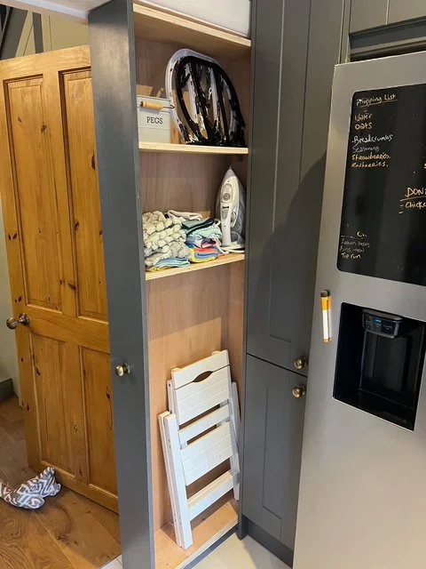 Kitchen Cabinet. Large gap left in the kitchen so we built a pull out cabinet to make use of all of the space.