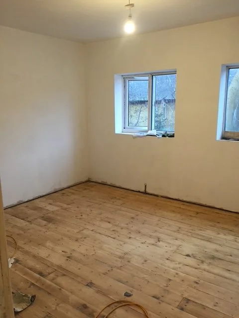 Bedroom refurbishment Uxbridge.  Repair, repaint, floor sanding, floor varnishing. Interior design.