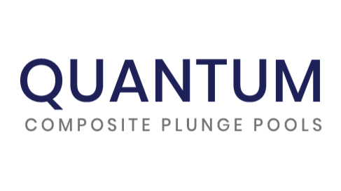 Logo for Quantum Composite Plunge Pools with text in blue and gray.