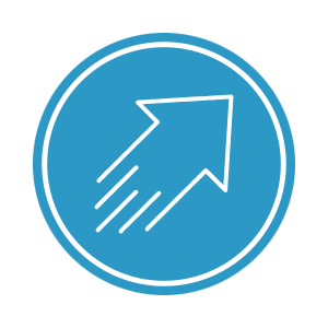 A blue circular icon with a white upward arrow and motion lines.