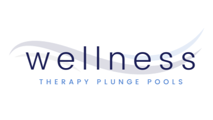 Logo for Wellness Therapy Plunge Pools featuring a stylized wave design and blue text.