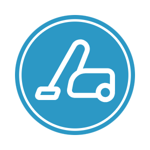 Icon of a vacuum cleaner inside a blue circle.