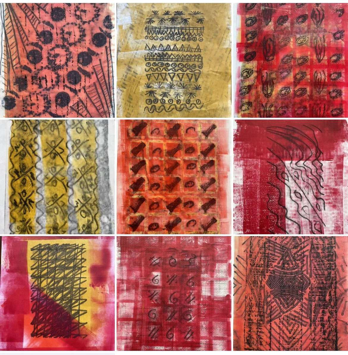 Mono print frottage selection