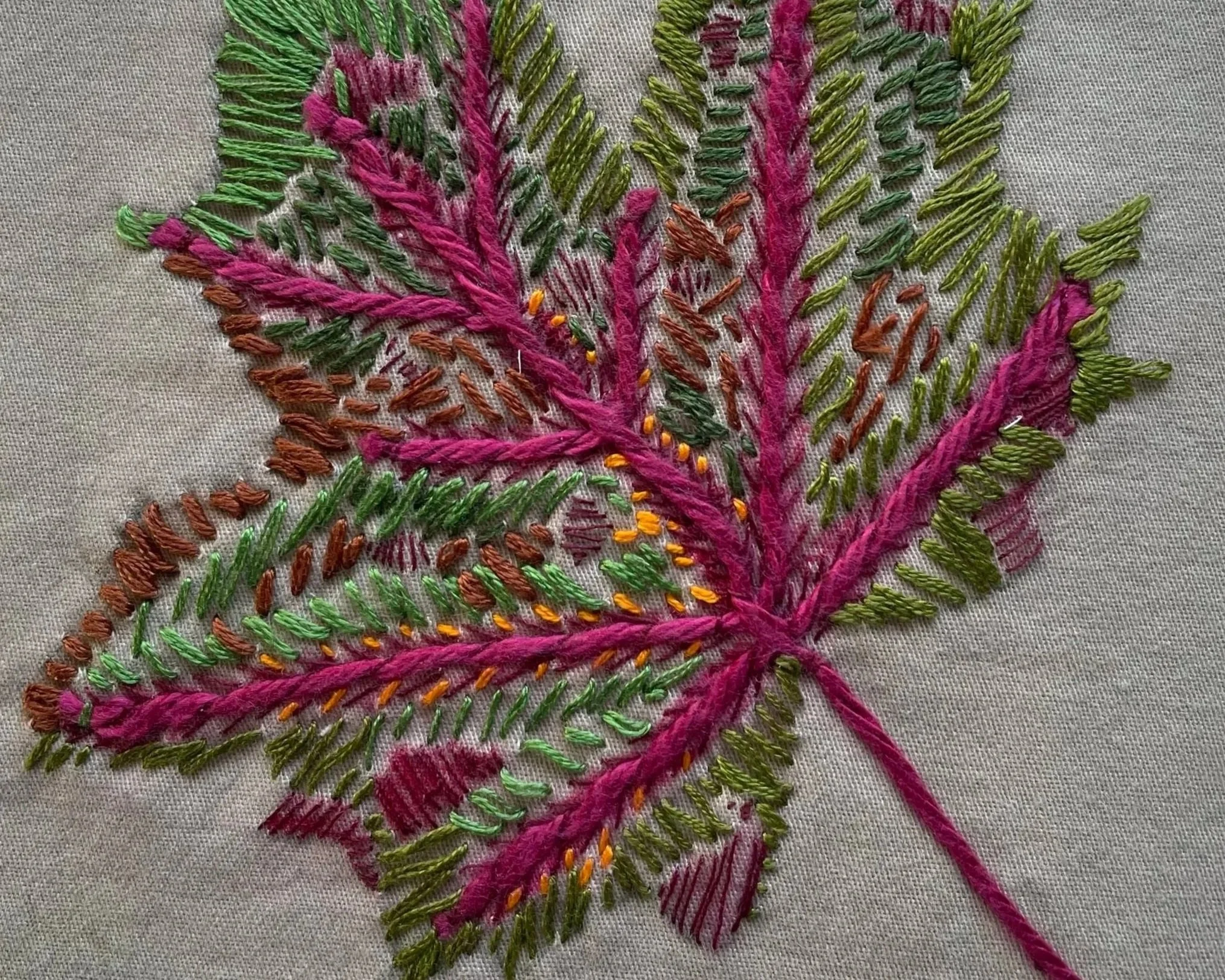 Leaf stitch work