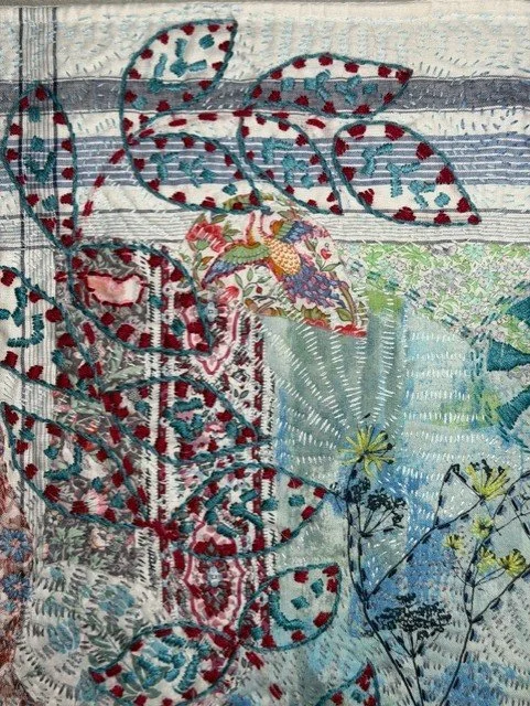 Kantha Textile Art embellished leaves