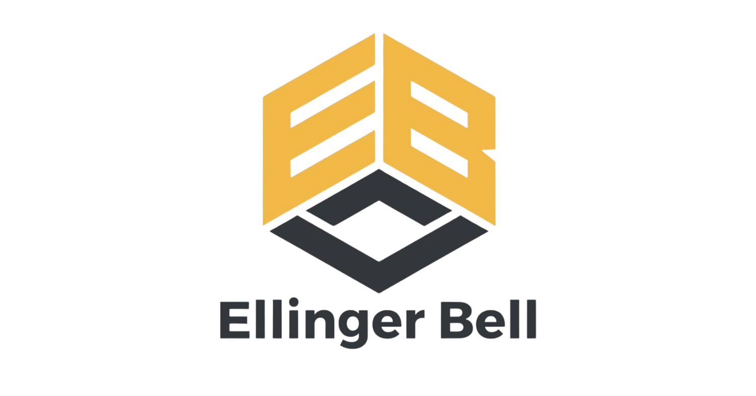 Ellinger Bell logo featuring a stylized orange and black geometric design with the text "Ellinger Bell" below it.