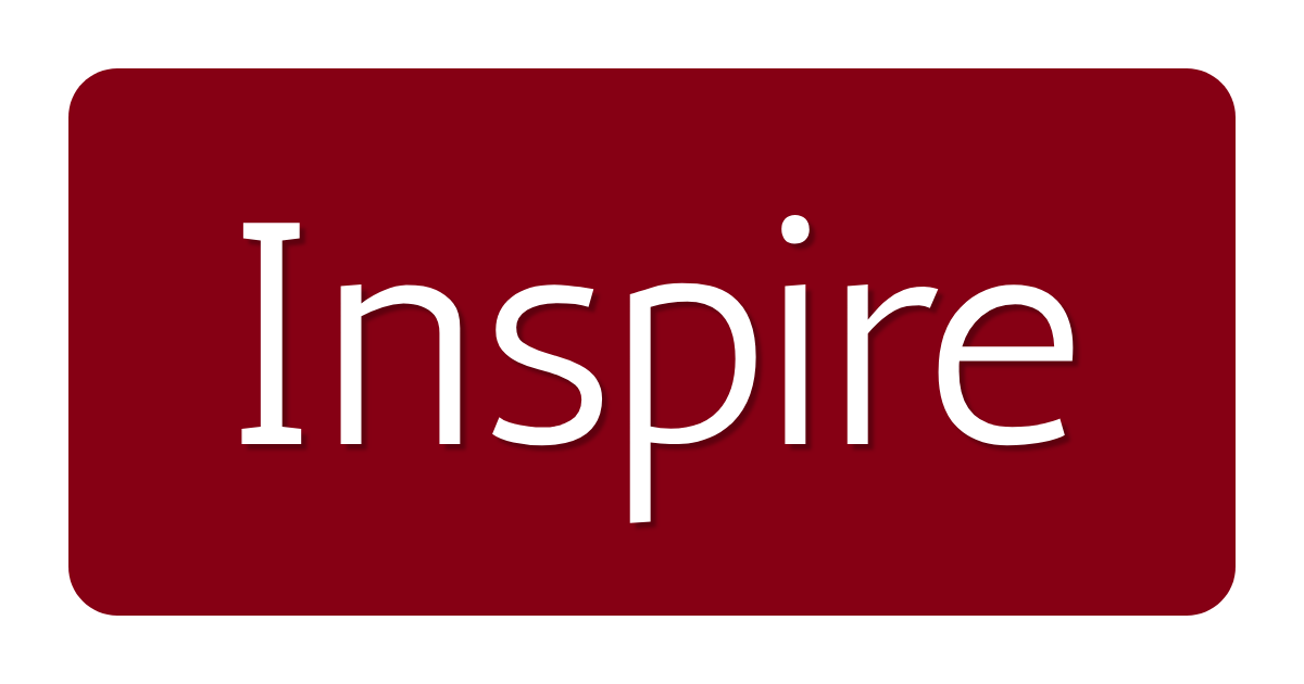 Red background with the word 'Inspire' written in large white letters.