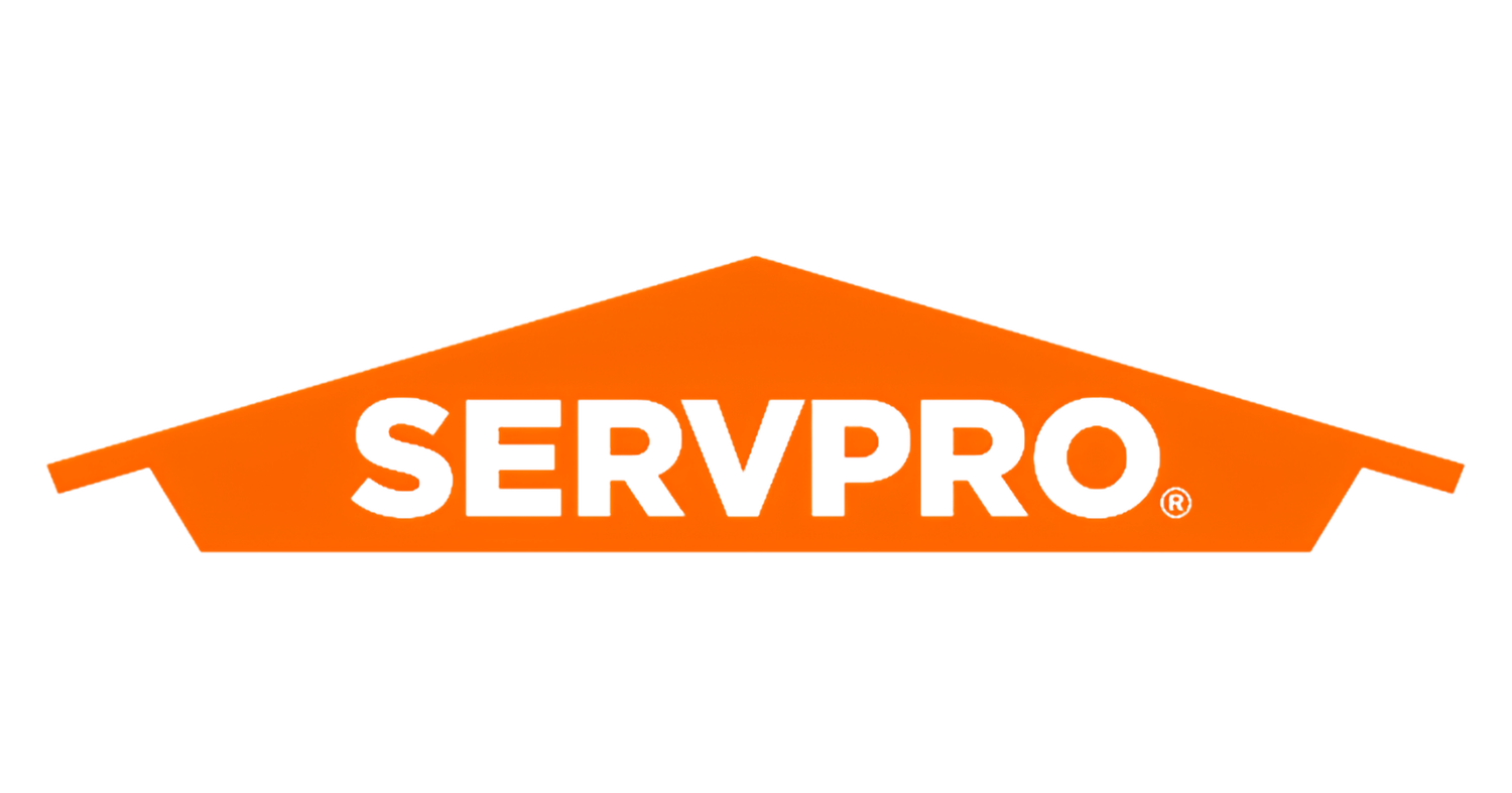 Orange logo with the word 'SERVPRO' in the center, shaped like a house roof.