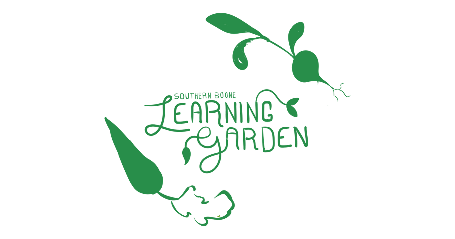 Logo for Southern Boone Learning Garden with a green sprout and leaves surrounding the text.