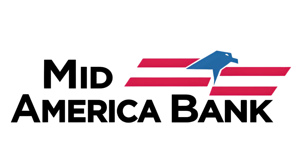 Logo of MD America Bank with a stylized house icon and text in black and red.