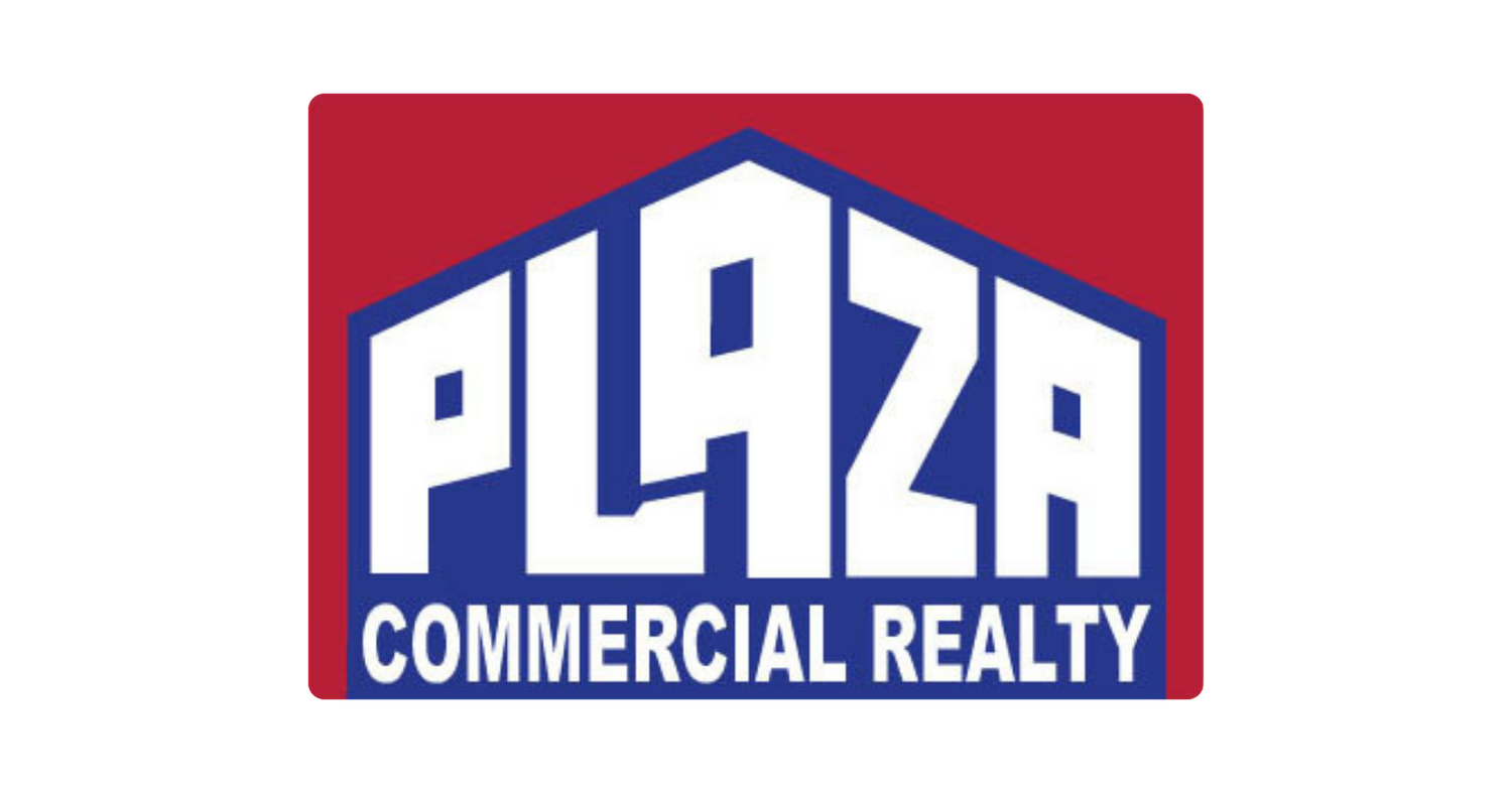 PLAZA Commercial Realty logo with a house shape in red, blue, and white colors.