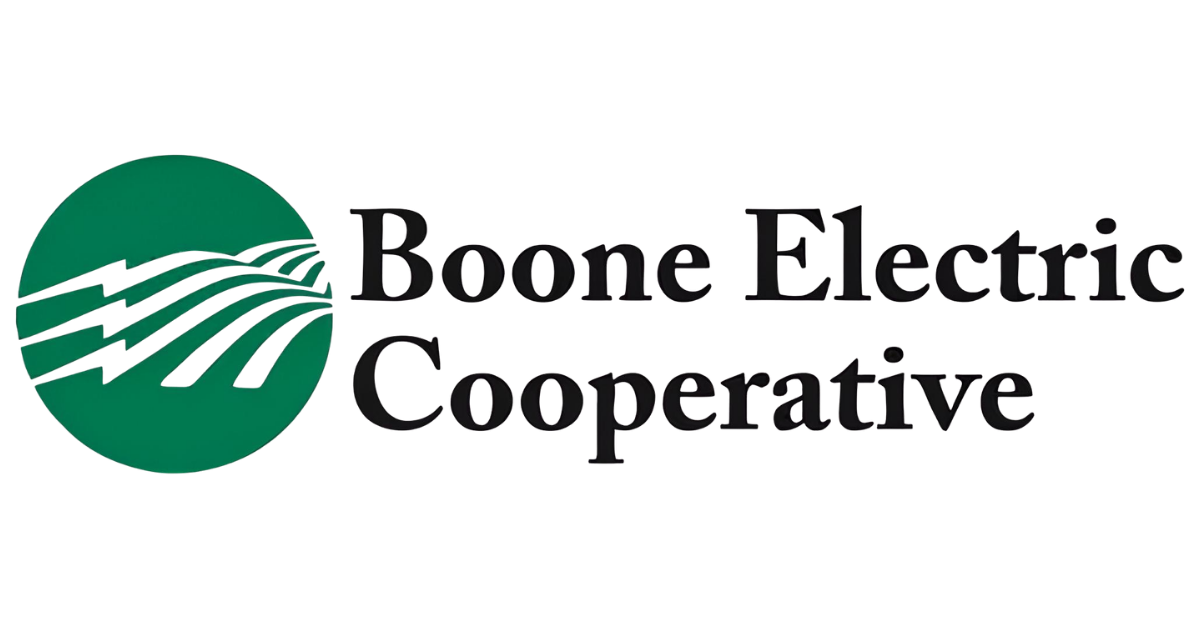 Logo of Bone Electric Cooperative, featuring a green circular graphic with lines resembling a field or landscape, and the name in black text.