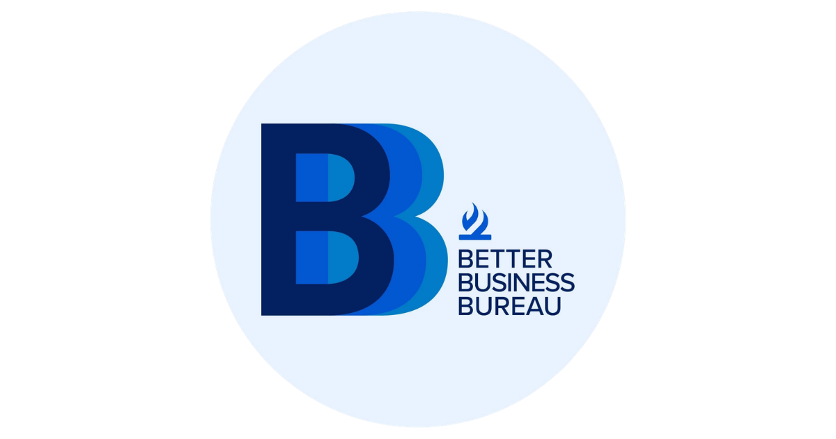 Logo of Better Business Bureau with large stylized letter B and blue gradient colors.