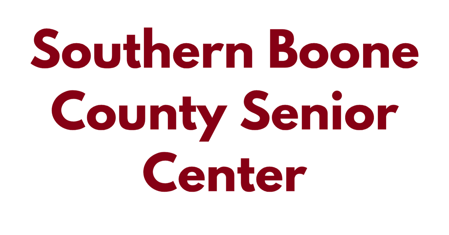 Text reading 'Southern Boone County Senior Center' in burgundy against a transparent background.