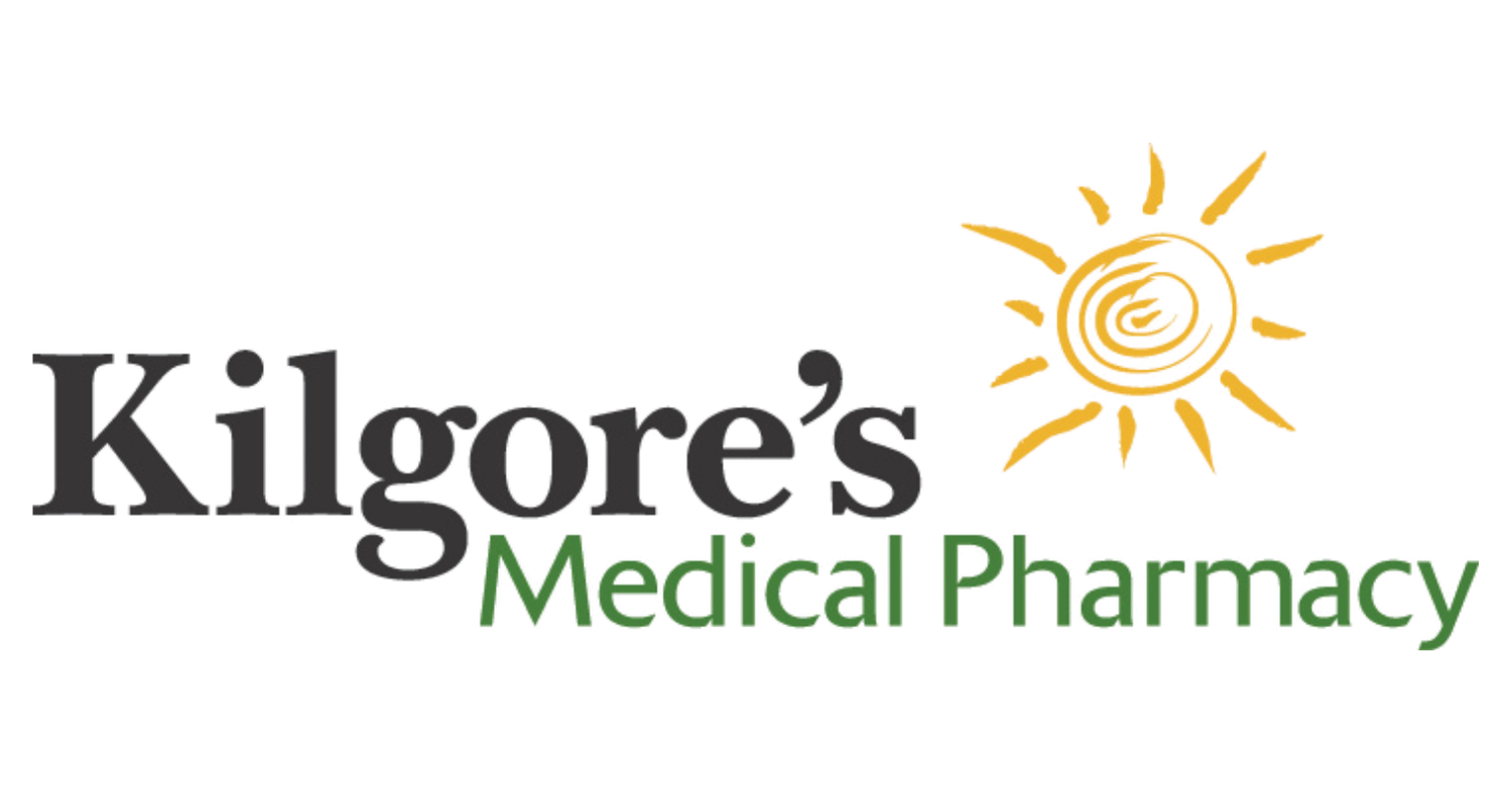 Logo of Kilgore's Medical Pharmacy, featuring the name with a stylized sun illustration.
