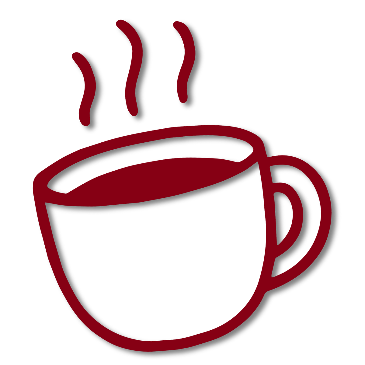 A simple illustration of a steaming hot cup of coffee or tea with three wavy lines representing steam above the mug.