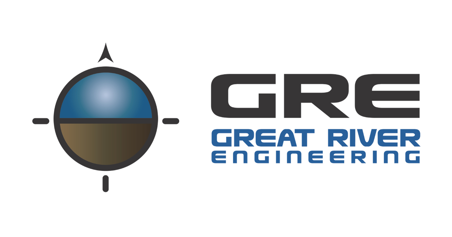 Logo of Great River Engineering with a circular compass symbol and the text 'GRE' and 'GREAT RIVER ENGINEERING'