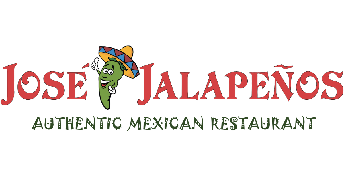 Logo for Jose Jalapenos Authentic Mexican Restaurant featuring a green jalapeno with a smiling face wearing a colorful sombrero and the restaurant's name in red and green text.