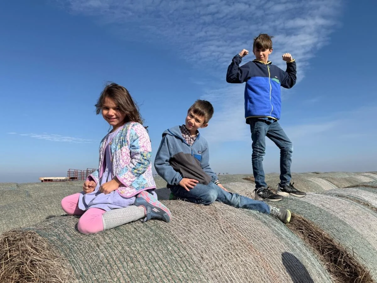 Rakesh Mohan's three young grandchildren playing outside Idaho farm