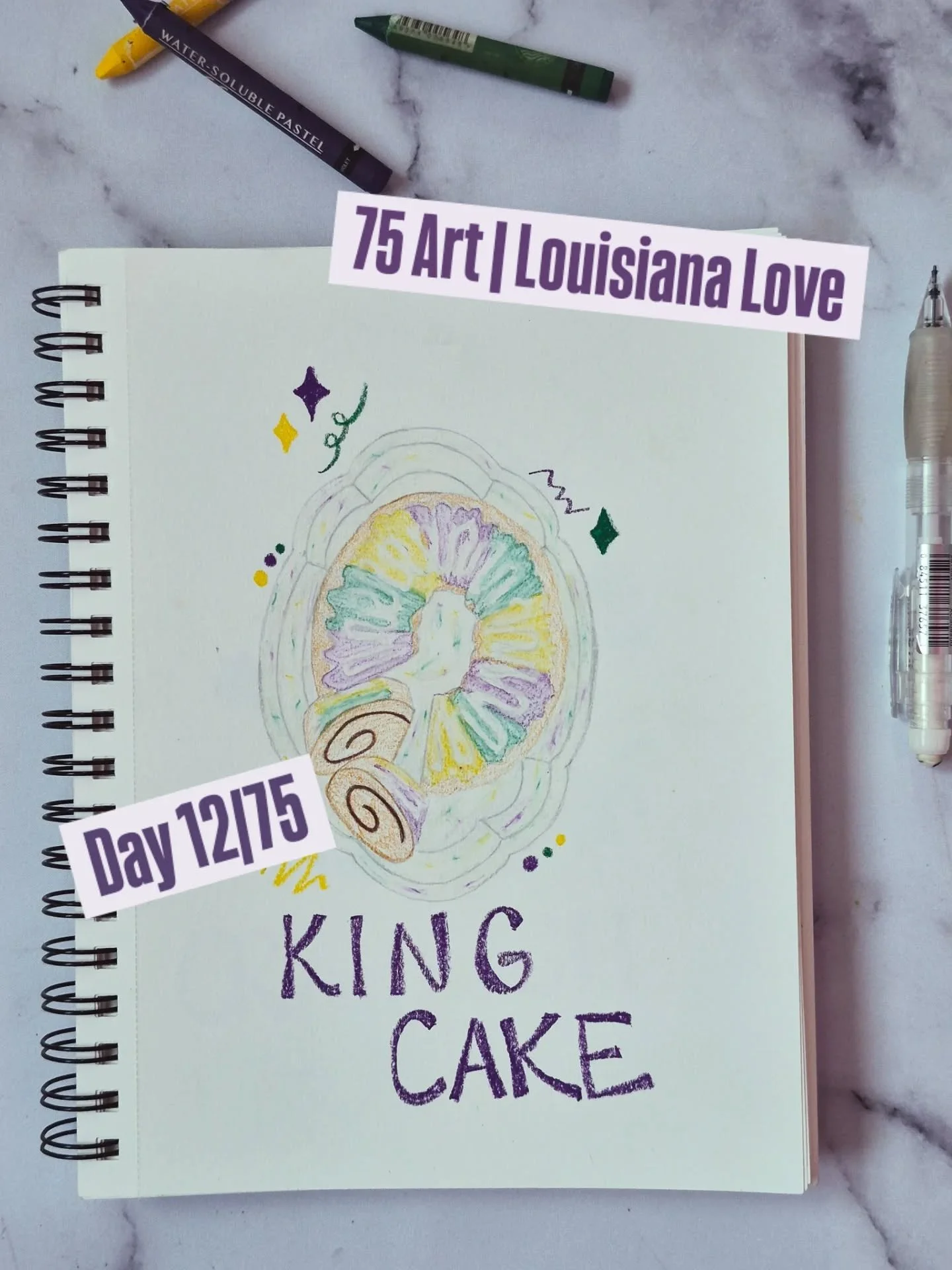 Louisiana Love &mdash; Day 12 75 Art

King cake 🍰

Color, ritual, and community wrapped into one simple cake.

New Orleans doesn&rsquo;t separate celebration from everyday life. 

and I carry that shit real deepin my chest.

Still here. Still drawin