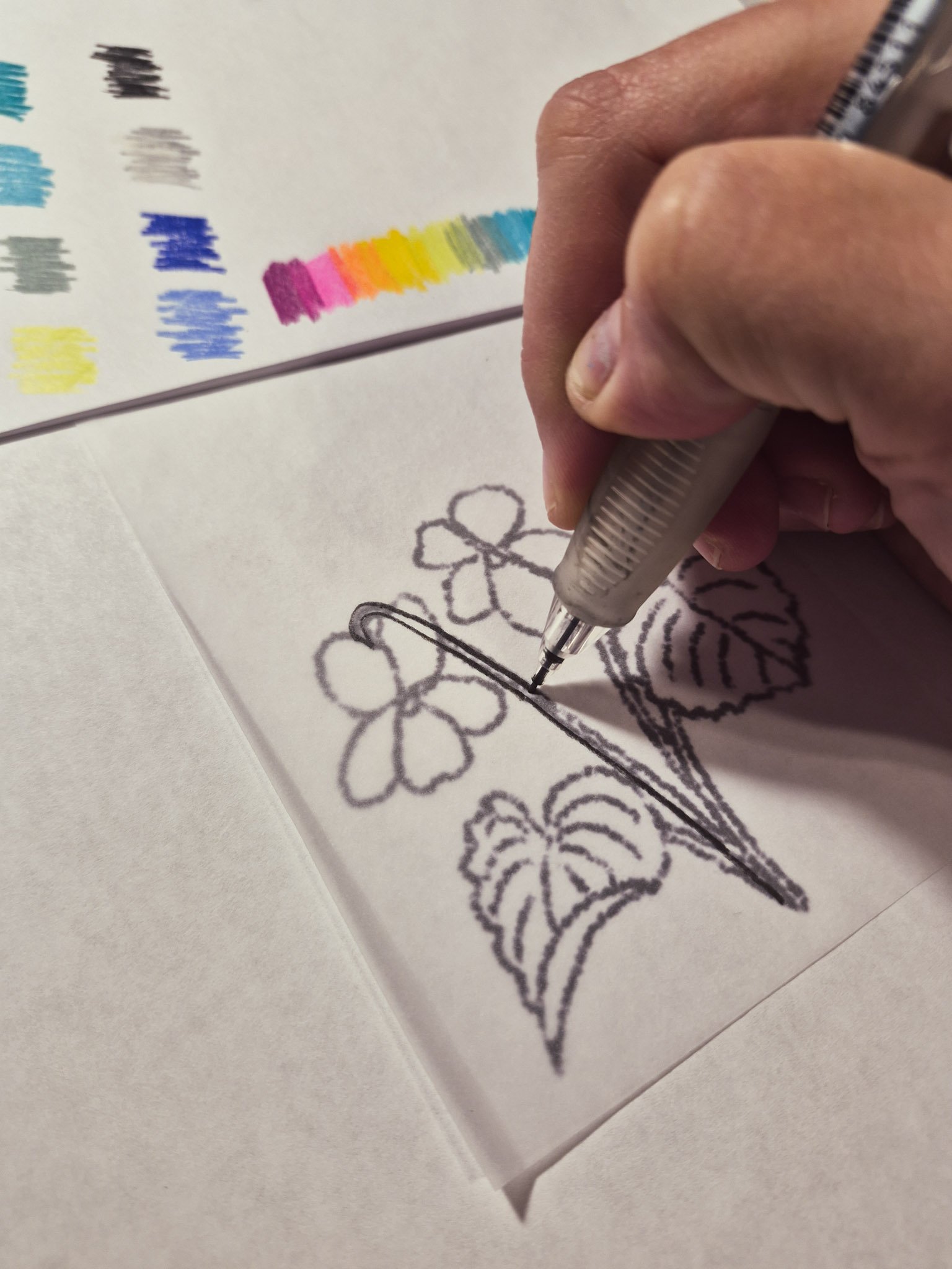 creating a template with tracing paper for a collage violet illustration