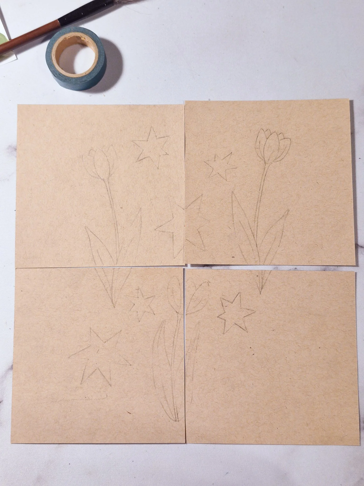 Four paper squares separated ready to swap top 2 with bottom 2