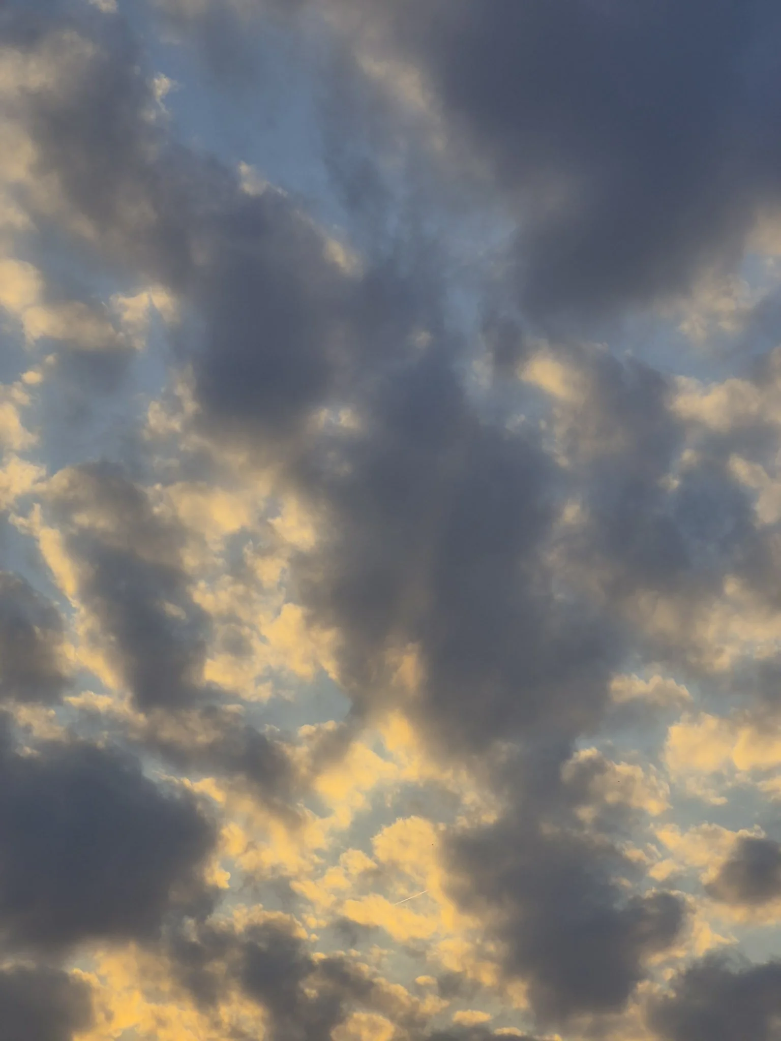 an image of the morning sky with dappled fluffy clouds with a golden glow around each one