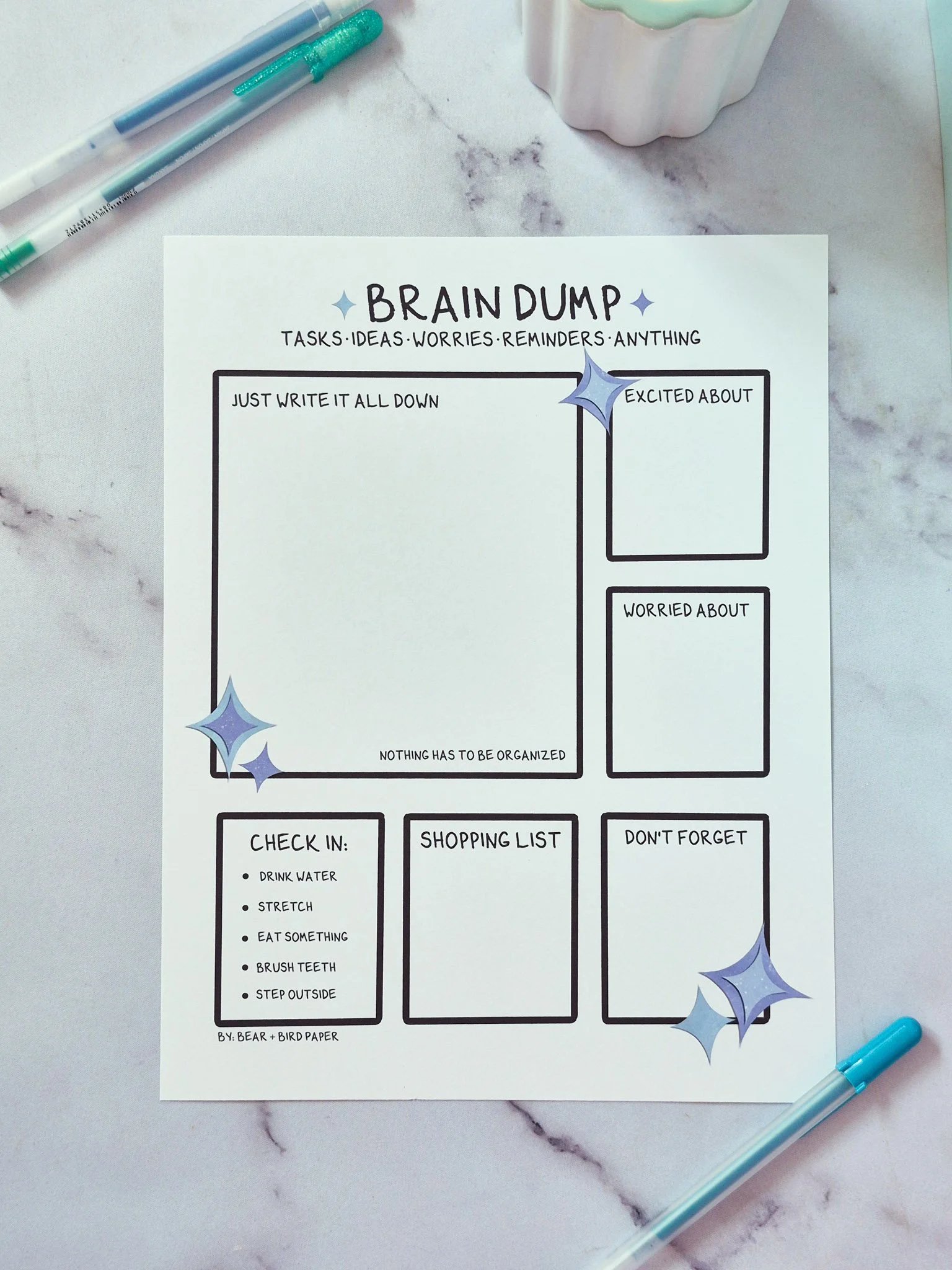 Brain Dump Printable + Weekly Reset Planner for Creatives