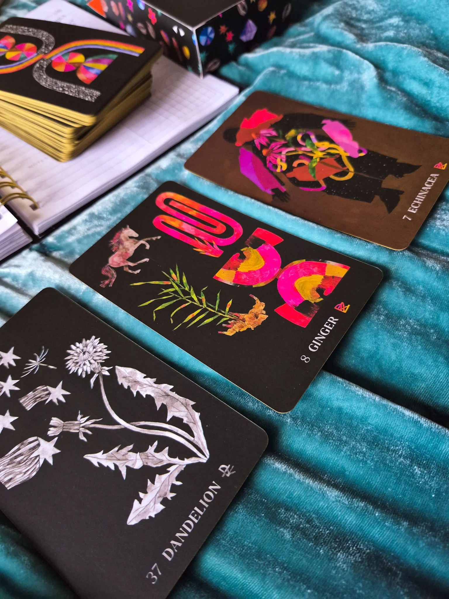 weekly planning spread with planner journal and oracle cards