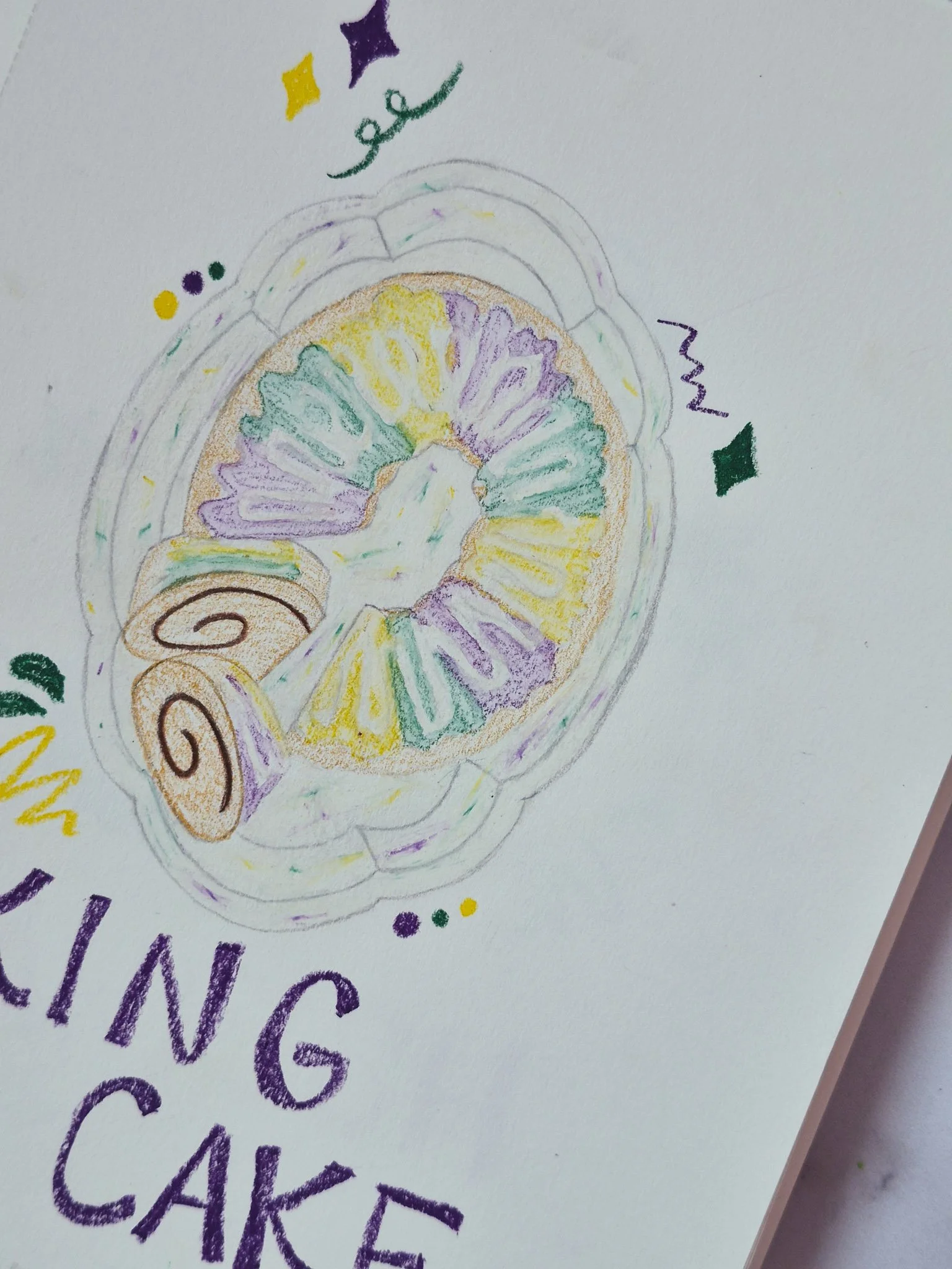 75 art challenge king cake illustration using colored pencils and water pastels