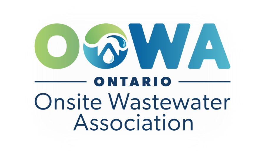 Logo for the Ontario Onsite Wastewater Association with the text 'OOWA Ontario Onsite Wastewater Association' and a water droplet integrated into the design.