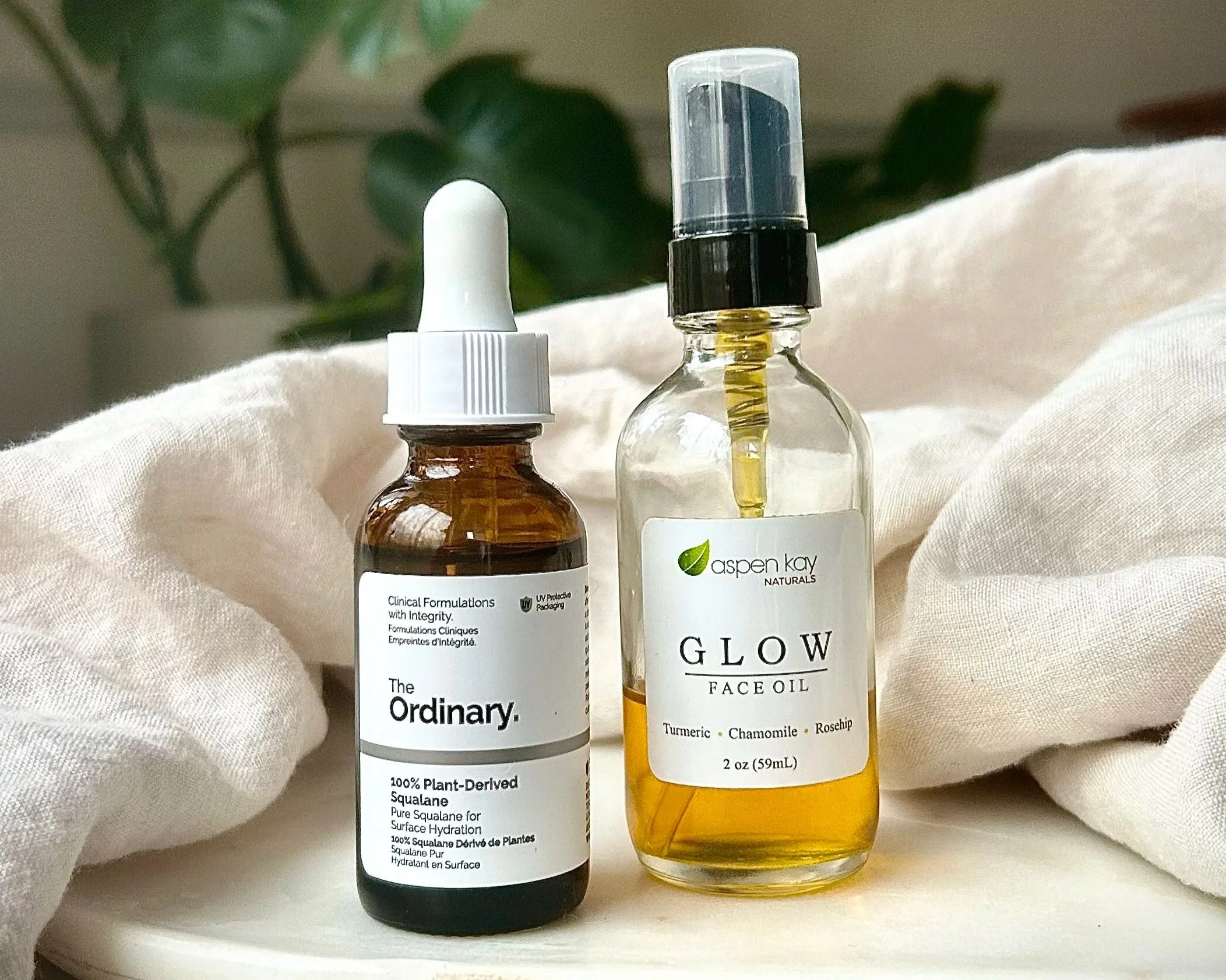 The Ordinary 100% Plant-Derived Squalane Oil and Aspen Kay Naturals Glow Face Oil