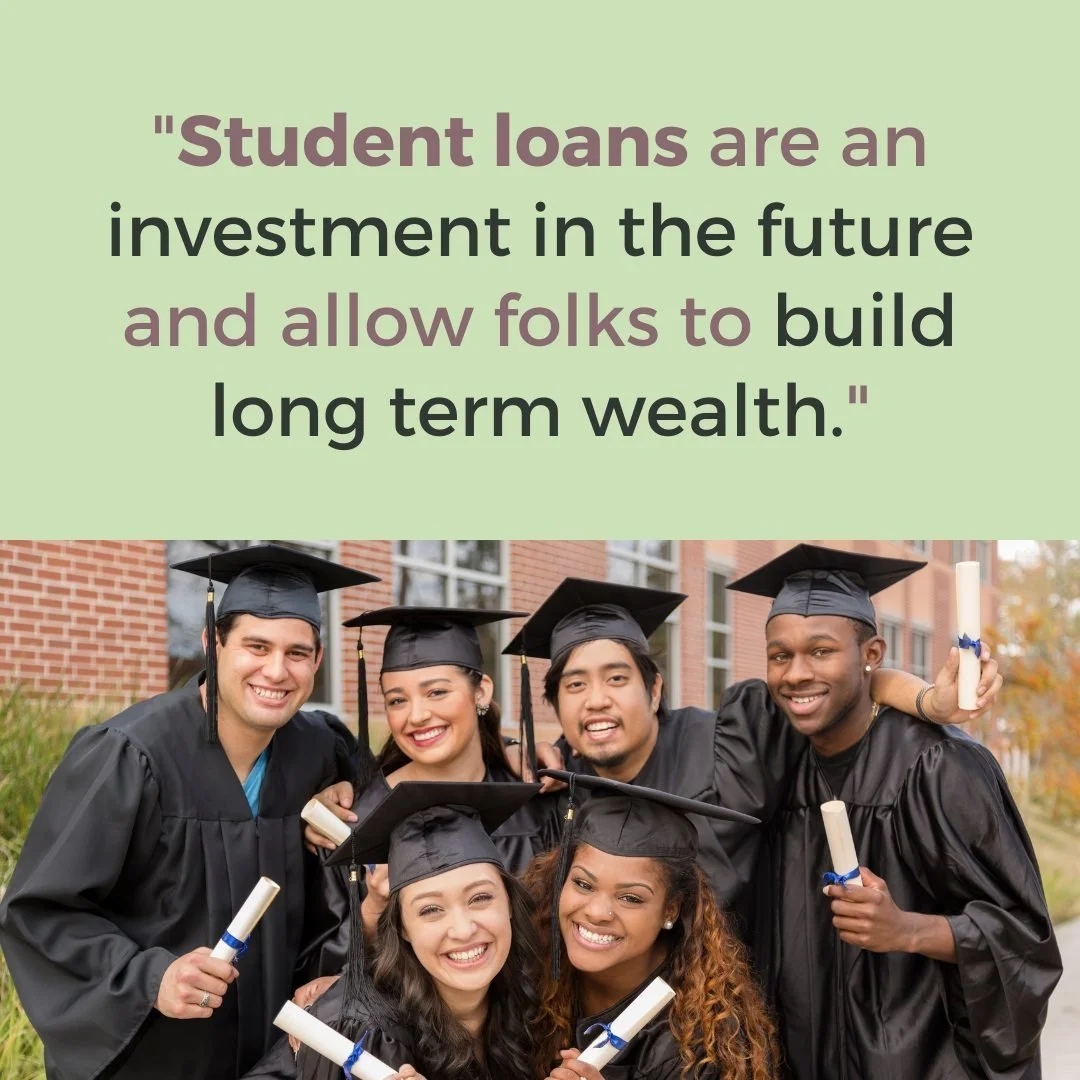 Student loans are considered good debt. 👍 They are an investment in the future and allow folks to build long term wealth. 💵⠀
⠀
Student loans impact couples in many ways: ⠀
⠀
💲 They are paying off their own student loans⠀
💲 They are making payment
