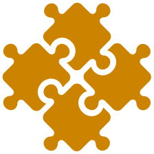 Four interlocking puzzle pieces