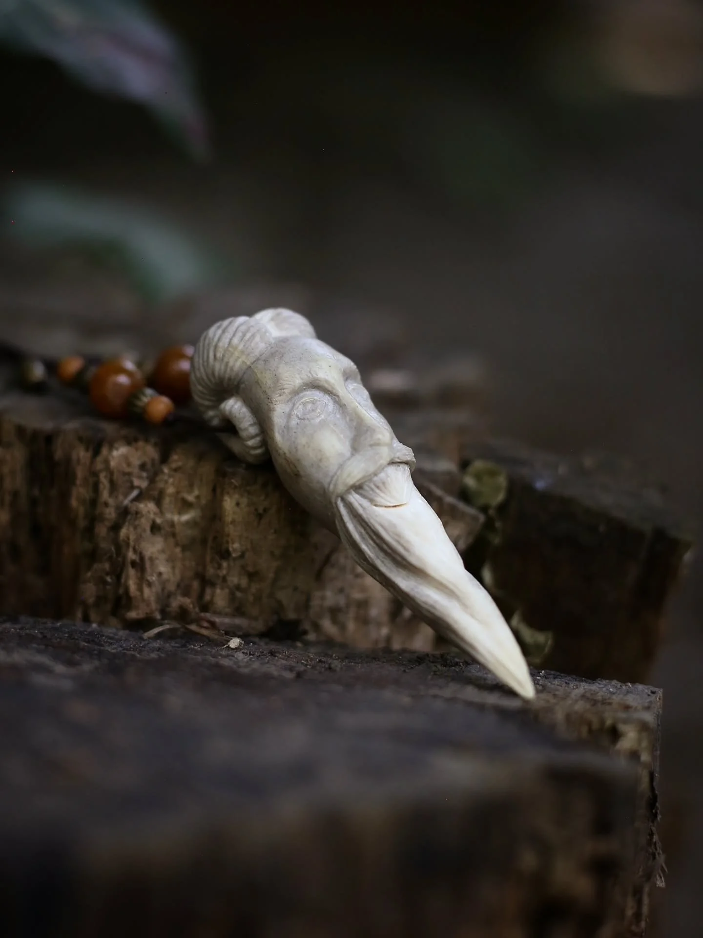 Here is a recently finished Elder Fawn carving, or perhaps just a wise old goat man carving. Hard headed as his horns (and perhaps his maker), soft as his beard. He traveled with me from Arizona where his eyes took shape, to Georgia where his beard g