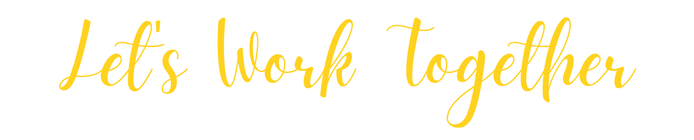 Pink and yellow text says "Let's work together" on a black background.